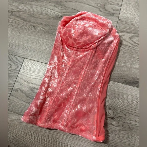 RARE Vintage 90s Victoria’s Secret Pink Velour Floral Bustier Corset Size 36B - Picture 4 of 6